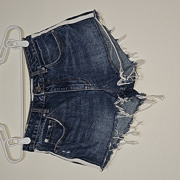 Garage Festival Short With Side Stripe Denim Blue Jean Cutoffs Raw Hem Dark 3 - Picture 3 of 13